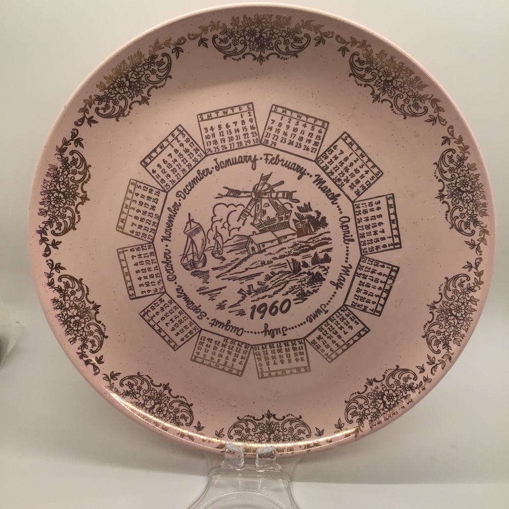 Vintage Taylor Smith Pink 1960 Calendar Plate
